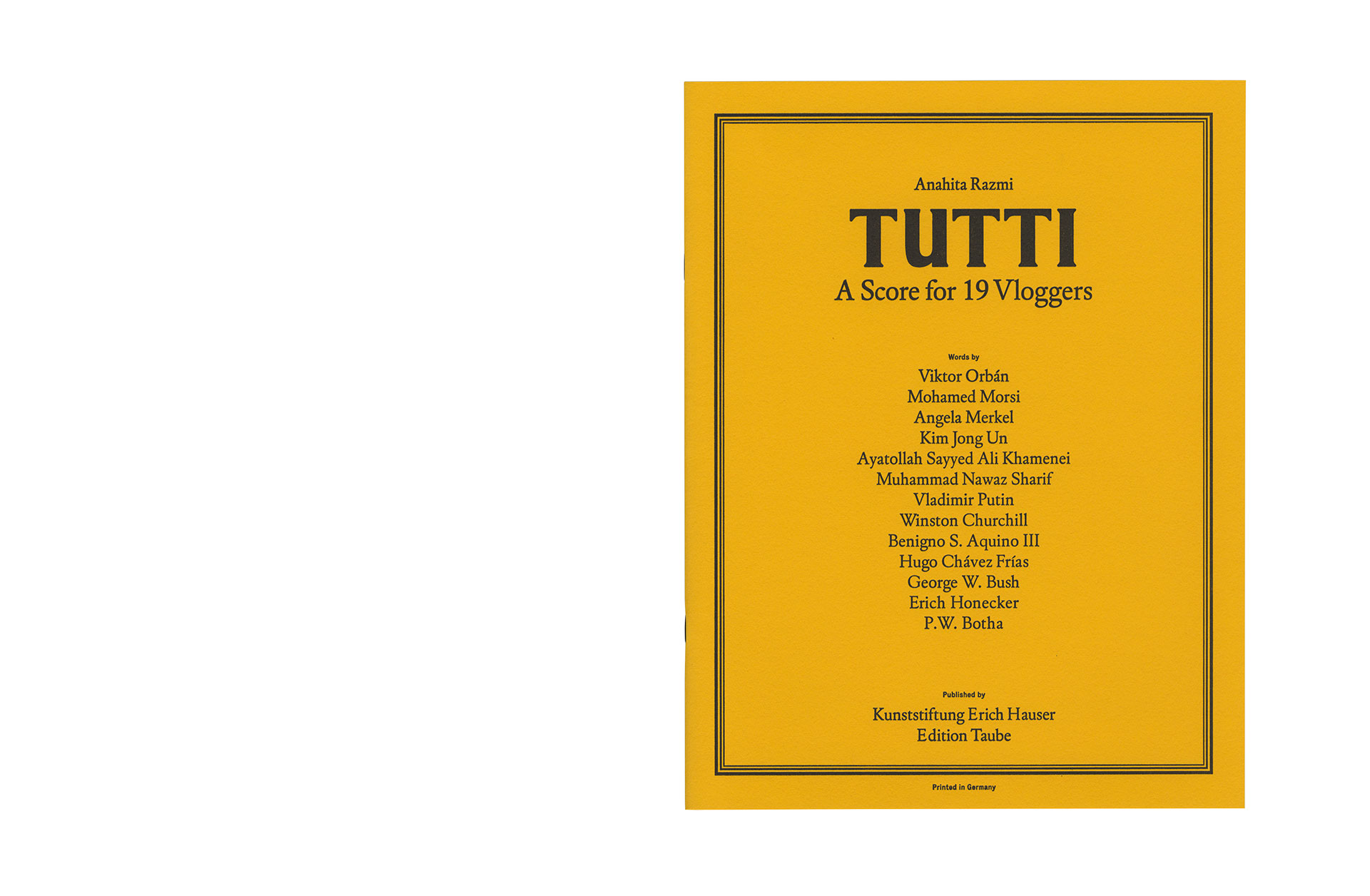 Anahita Razmi, TUTTI &ndash; A Score for 19 Vloggers