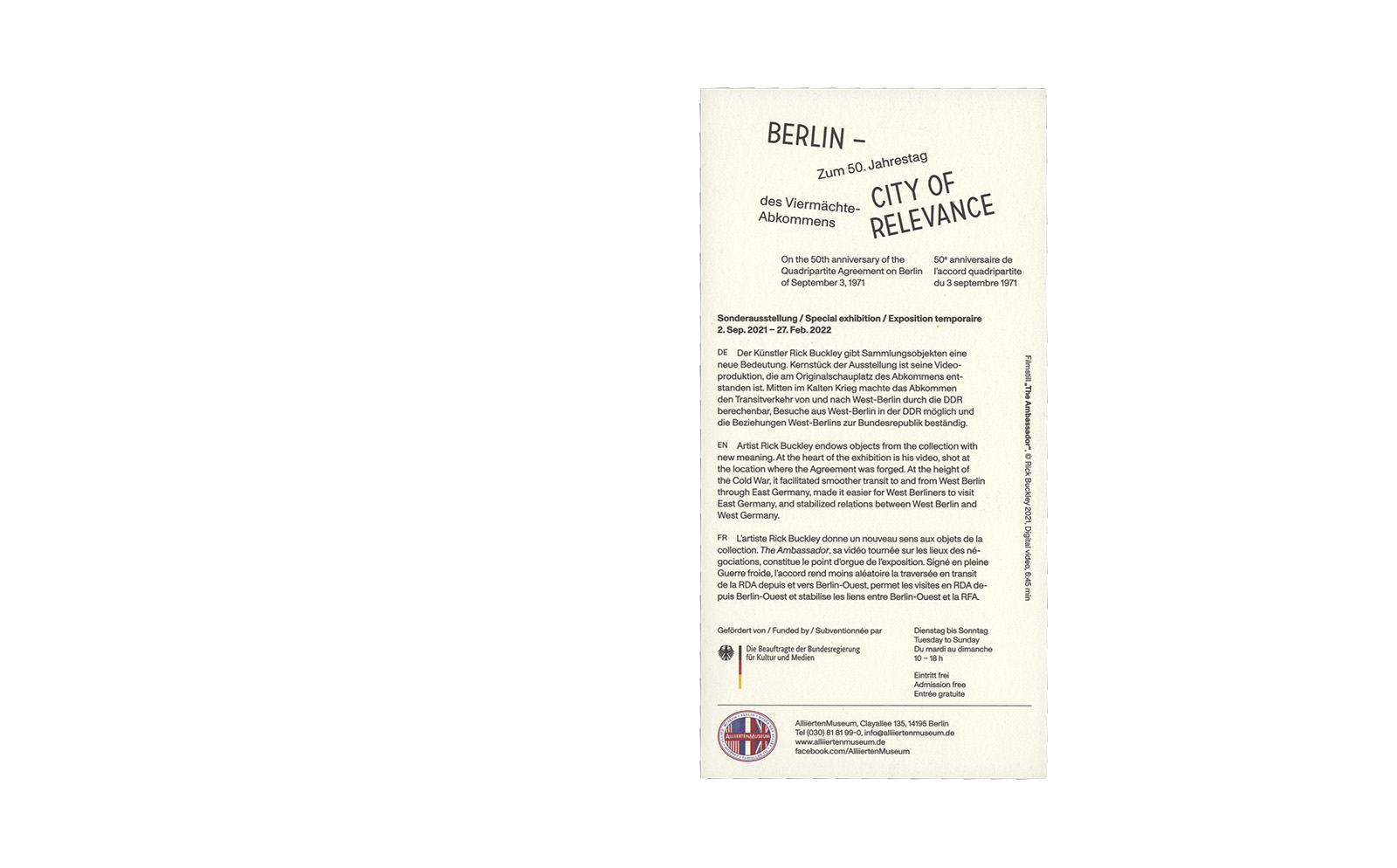 Alliierten Museum / Rick Buckley &ndash; Berlin City of Relevance